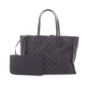 Gucci Ophidia Large Tote Bag Handbag, Canvas and Leather, Women's, Gray/Black...